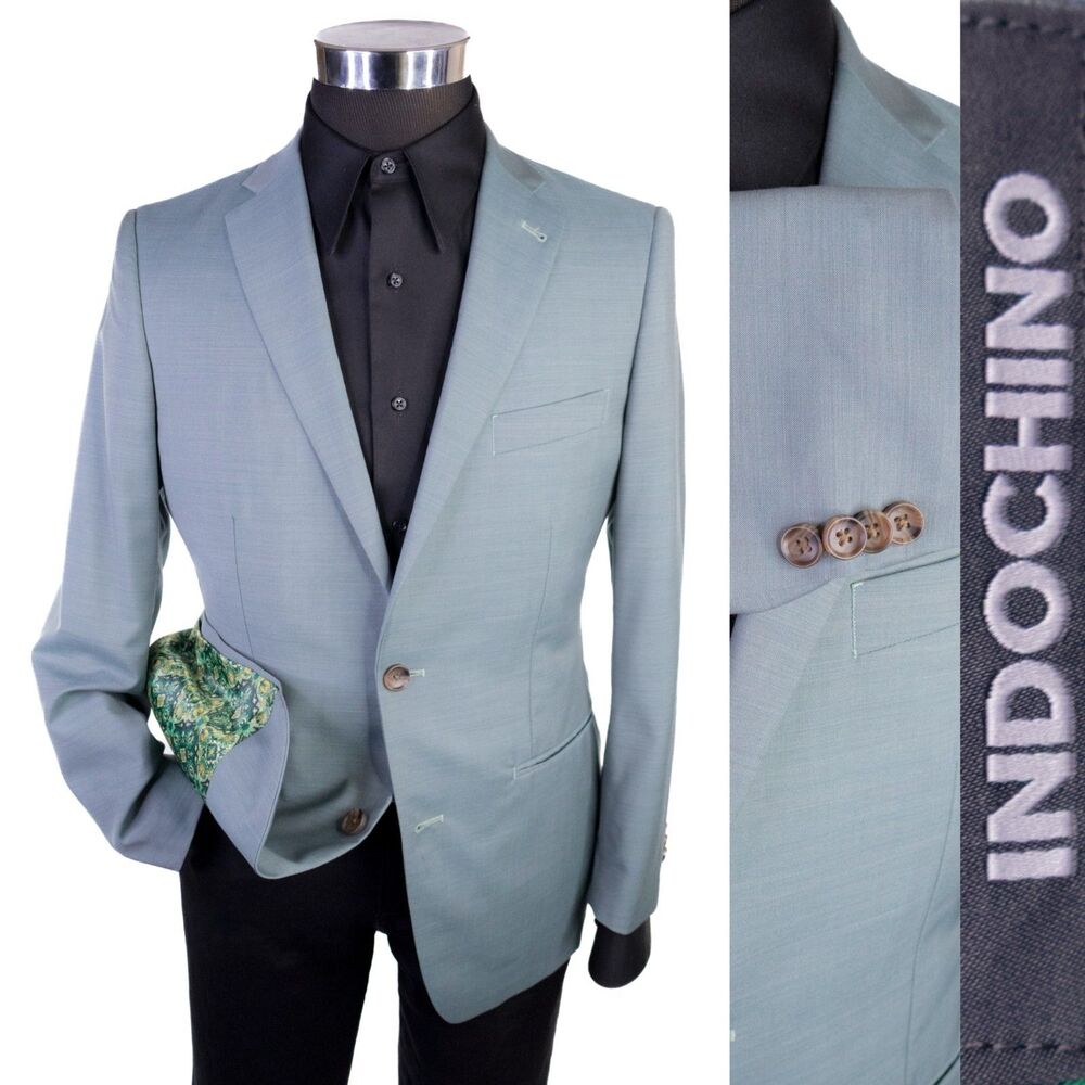 INDOCHINO Mens Blazer Sport Coat Casual Wool Mohair Size 38S Teal Jacket